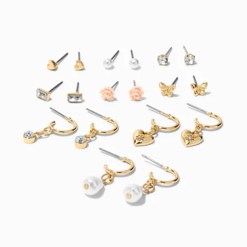 Gold-tone Pretty Hoops & Studs Earrings Set - 9 Pack
