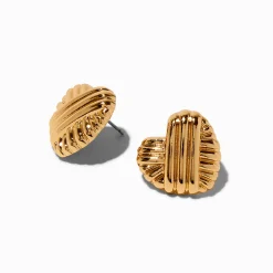 Gold-tone Ribbed Heart Stud Earrings