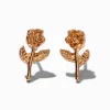 Gold-tone Rose Stem Stud Earrings