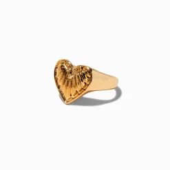 Gold-tone Scalloped Puffy Heart Ring