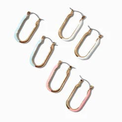 Gold-tone Squoval Hoop Colored Enamel Earring Stackables Set - 3 Pack