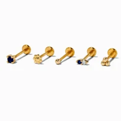 Gold-tone Stainless Steel Mixed Sapphire 16G Threadless Helix Earring - 5 Pack