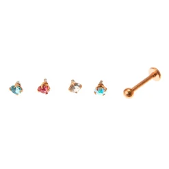 Gold-tone Stainless Steel Mixed Changeable Top 16G Tragus Flat Back Earrings - 5 Pack