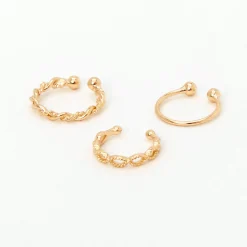 Gold-tone Stainless Steel Braided Hoop Faux Nose Rings - 3 Pack