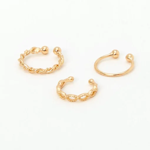 Gold-tone Stainless Steel Braided Hoop Faux Nose Rings - 3 Pack