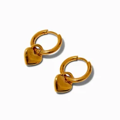 Gold-tone Stainless Steel Heart Dangle Hoop Earrings