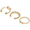 Gold-tone Stainless Steel Braided Crystal Faux Cartilage Earrings - 3 Pack