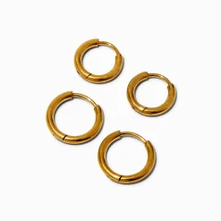 Gold-tone Stainless Steel Hoop Earrings - 2 Pack