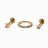 Gold-tone Stainless Steel Cubic Zirconia 18G Stud & Hoop Threadless Cartilage Earrings - 3 Pack