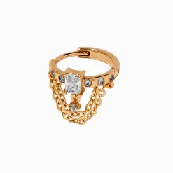 Gold-tone Stainless Steel Cubic Zirconia Chain Swag 18G Conch Hoop Earring