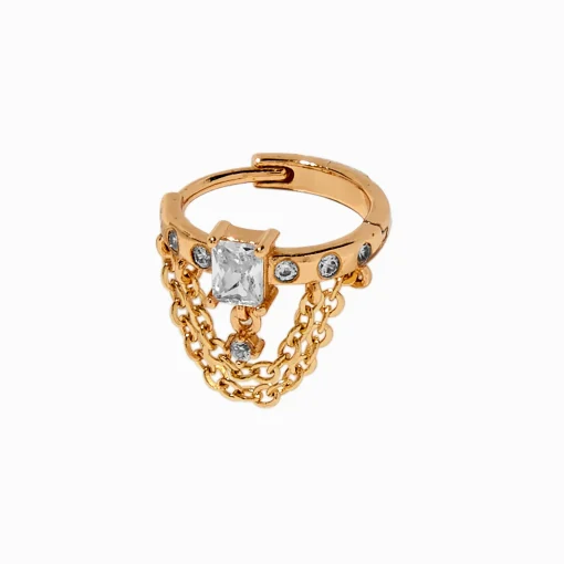 Gold-tone Stainless Steel Cubic Zirconia Chain Swag 18G Conch Hoop Earring