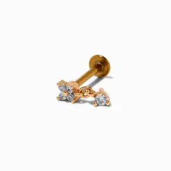 Gold-tone Stainless Steel Cubic Zirconia Dangling Flower Threadless Helix Earring