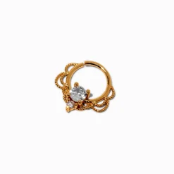 Gold-tone Stainless Steel Cubic Zirconia 16G Chandelier Daith Earring