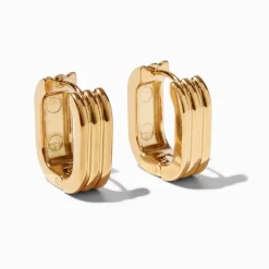 Gold-tone Stainless Steel Textured U-Shape Hoop Earrings
