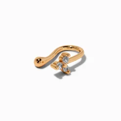 Gold-tone Stainless Steel Cubic Zirconia Dainty Trinity Faux Nose Stud