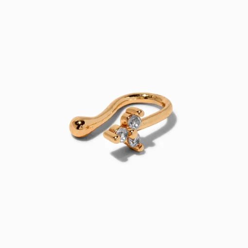 Gold-tone Stainless Steel Cubic Zirconia Dainty Trinity Faux Nose Stud