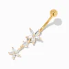 Gold-tone Stainless Steel Cubic Zirconia Flower Dangle 14G Belly Bar