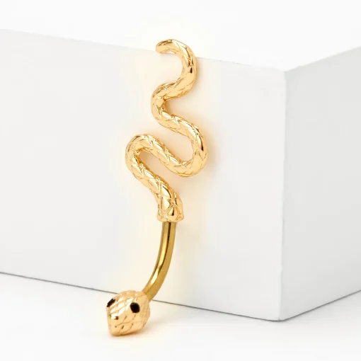 Gold-tone Stainless Steel Slithering Snake 14G Belly Bar