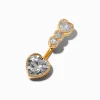 Gold-tone Stainless Steel Cubic Zirconia Heart 14G Belly Bar
