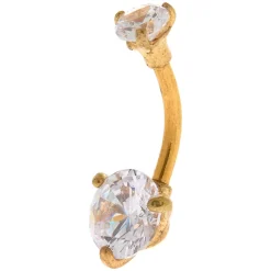 Gold-tone Stainless Steel Cubic Zirconia 14G Belly Bar