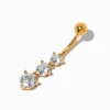 Gold-tone Stainless Steel Pink Crystal Dangle 14G Belly Bar