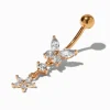 Gold-tone Stainless Steel Cubic Zirconia Butterfly & Flower Dangle 14G Belly Bar