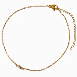 Gold-tone Stainless Steel Single Crystal Chain Anklet