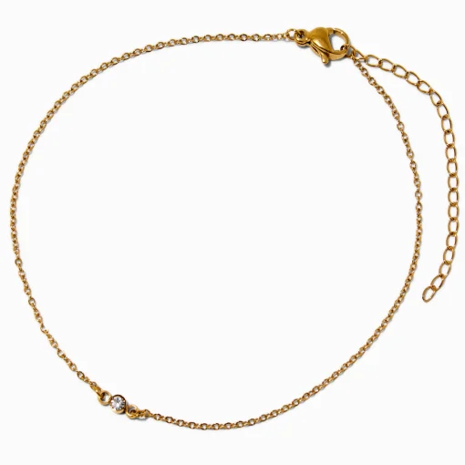 Gold-tone Stainless Steel Single Crystal Chain Anklet