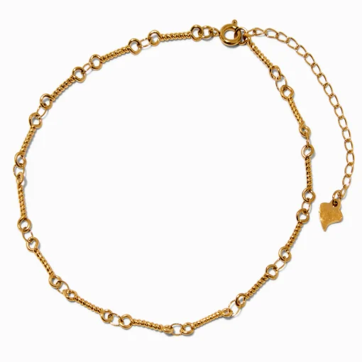 Gold-tone Stainless Steel Notched Chain Anklet