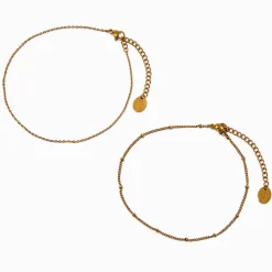 Gold-tone Stainless Steel Ball Chain Anklets - 2 Pack