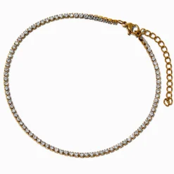 Gold-tone Stainless Steel Cubic Zirconia Dainty Tennis Anklet