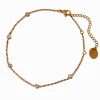 Gold-tone Stainless Steel Cubic Zirconia Stationed Chain Anklet