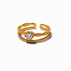Gold-tone Stainless Steel Cubic Zirconia Heart Multi Strand Toe Ring