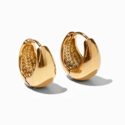 Gold-tone Stainless Steel Chunky Clicker Hoop Earrings