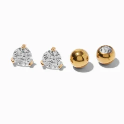 Gold-tone Stainless Steel Cubic Zirconia Belly Bar Replacement Balls - 4 Pack