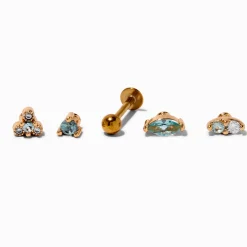 Gold-tone Stainless Steel Cubic Zirconia Changeable 18G Cartilage Green Flat Back Earrings - 5 Pack