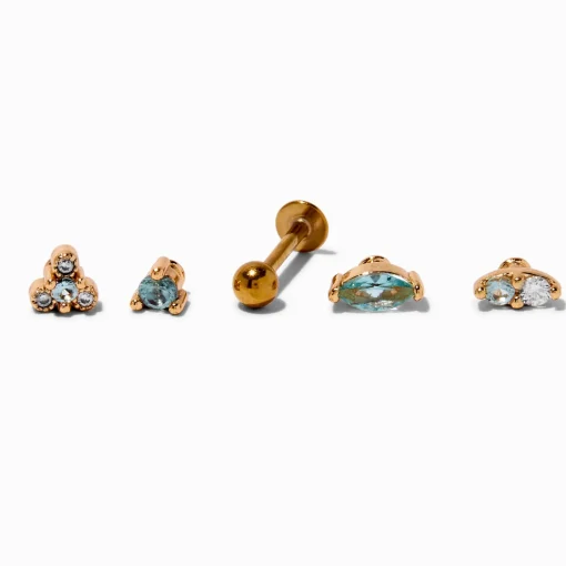Gold-tone Stainless Steel Cubic Zirconia Changeable 18G Cartilage Green Flat Back Earrings - 5 Pack