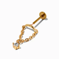 Gold-tone Stainless Steel Crystal Dangle 16G Threadless Helix Earring