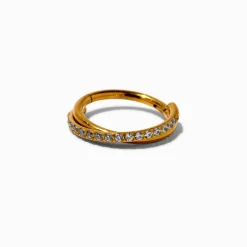 Gold-tone Stainless Steel Cubic Zirconia Twister 18G Cartilage Clicker Earring