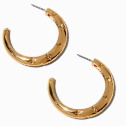 Gold-tone Star Stamped 50mm Hoop Earrings