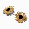 Gold-tone Starburst Black Enamel Stud Earrings