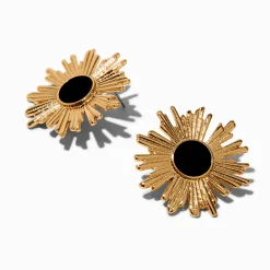 Gold-tone Starburst Black Enamel Stud Earrings