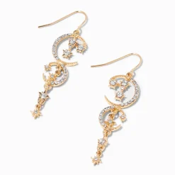 Gold-tone Starburst Moon 2" Drop Earrings