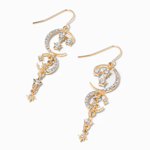 Gold-tone Starburst Moon 2" Drop Earrings