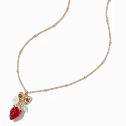 Gold-tone Strawberry Charm Pendant Necklace