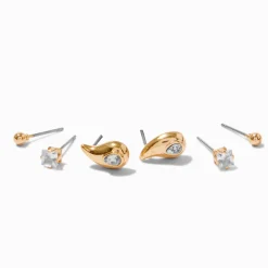 Gold-tone Teardrop Cubic Zirconia Earring Stackables Set - 3 Pack