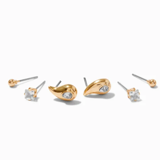 Gold-tone Teardrop Cubic Zirconia Earring Stackables Set - 3 Pack