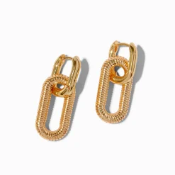Gold-tone Textured Chain Link Hoop Earrings