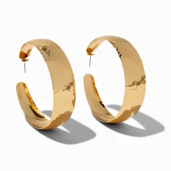 Gold-tone Textured Flat 70mm Hoop Earrings