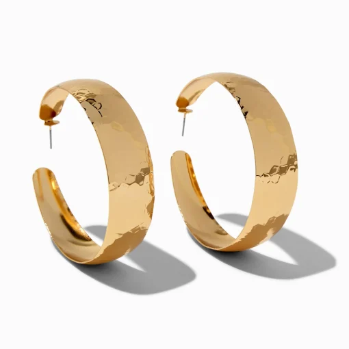 Gold-tone Textured Flat 70mm Hoop Earrings
